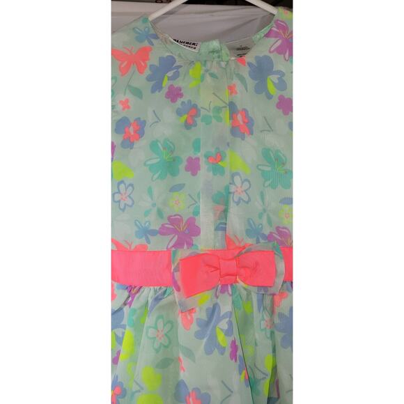 Blueberi Boulevard Girls Size 12 Green Floral Butterfly Bow Ruffle Party Dress - Picture 2 of 9